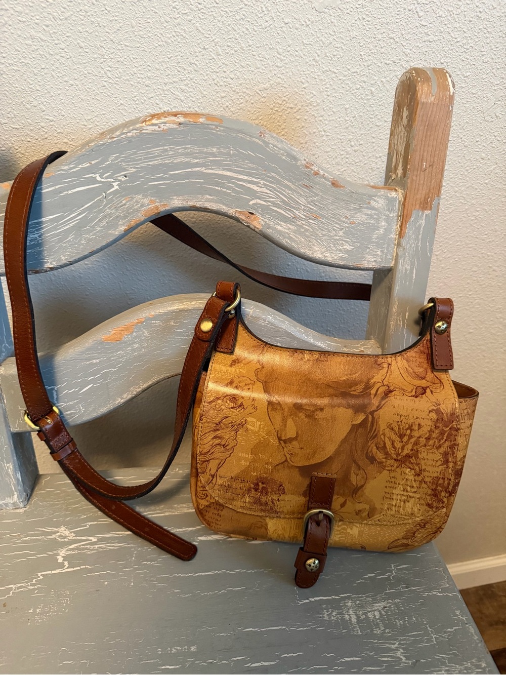 Patricia Nash Claretta Brown Tan Leather-Trim Crossbody